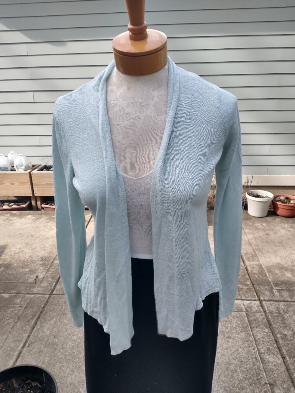 Cardigan: Linen/silk, pastel blue/green. Size small - by Eileen Fisher